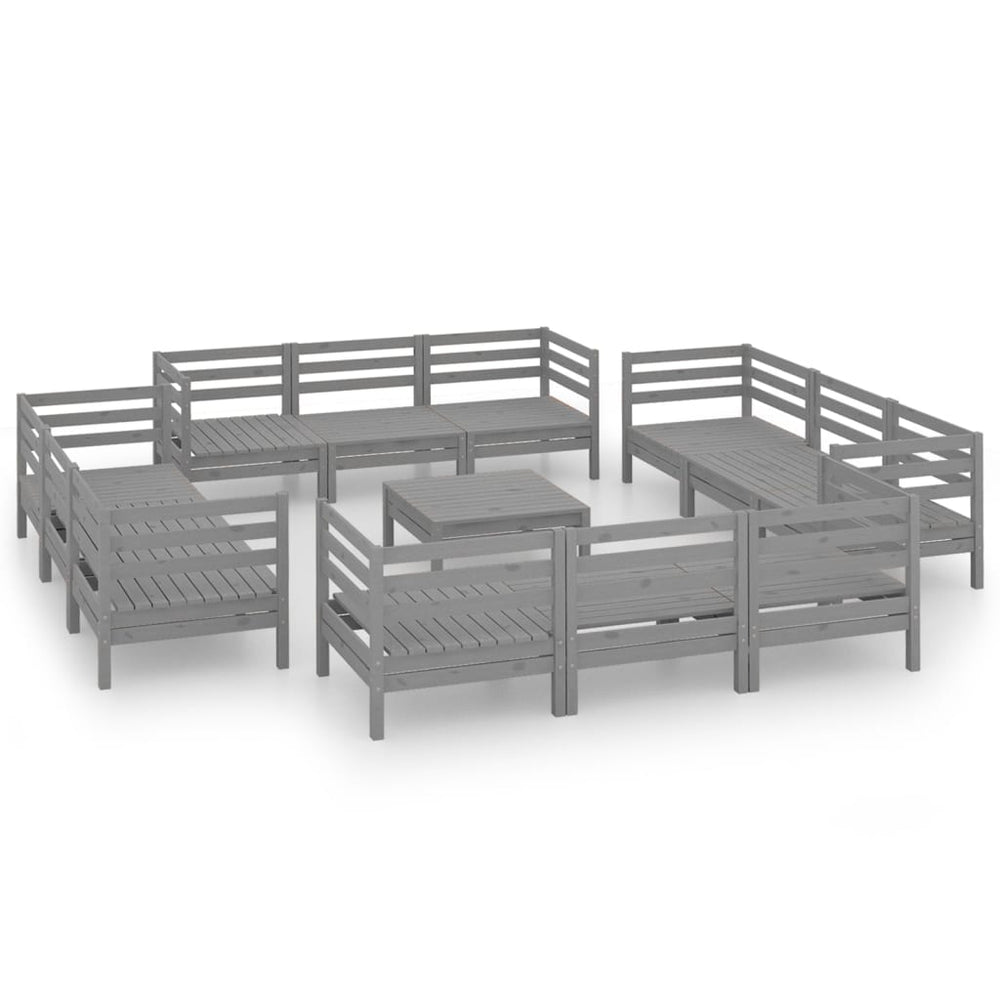 vidaXL Salon de jardin 13 pcs Gris Bois de pin massif