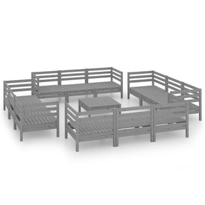 13-tlg. Garten-Lounge-Set Grau Kiefer Massivholz