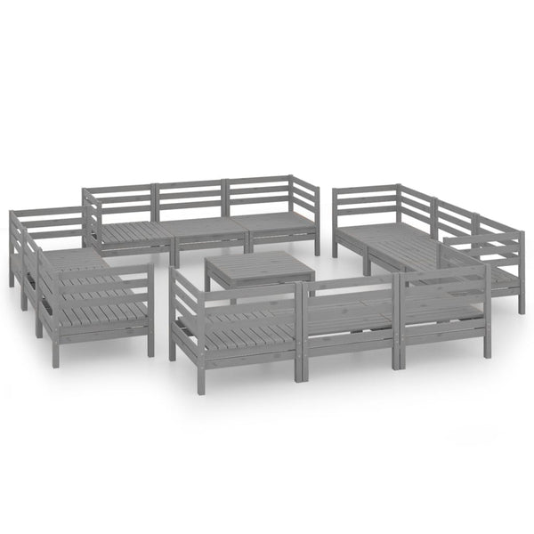 13-tlg. Garten-Lounge-Set Grau Kiefer Massivholz