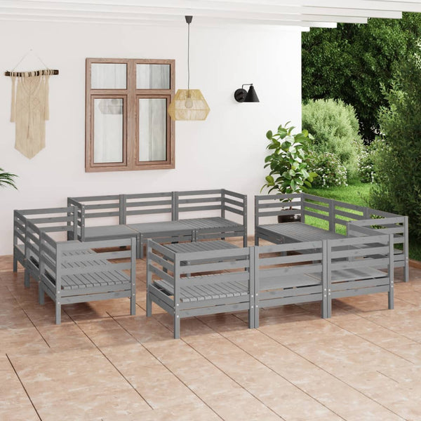 13-tlg. Garten-Lounge-Set Grau Kiefer Massivholz