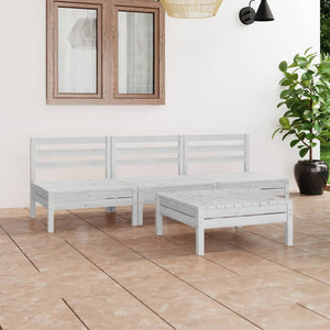 4-tlg. Garten-Lounge-Set Weiß Kiefer Massivholz