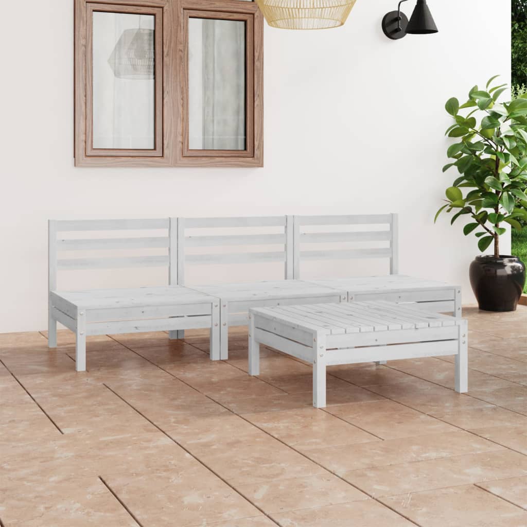 4-tlg. Garten-Lounge-Set Weiß Kiefer Massivholz