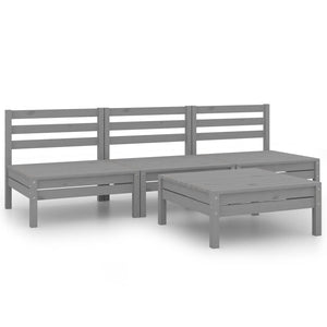 4-tlg. Garten-Lounge-Set Grau Kiefer Massivholz