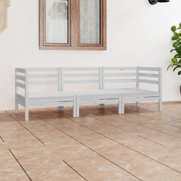3-tlg. Garten-Lounge-Set Weiß Kiefer Massivholz