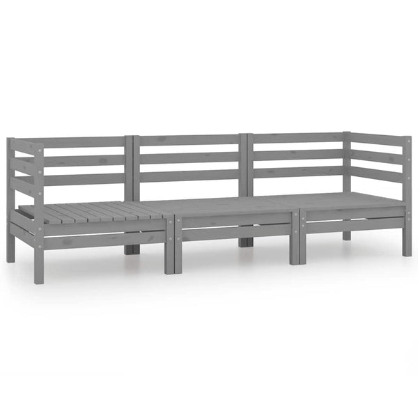 3-tlg. Garten-Lounge-Set Grau Kiefer Massivholz