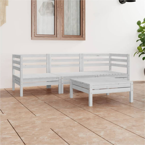 4-tlg. Garten-Lounge-Set Weiß Kiefer Massivholz