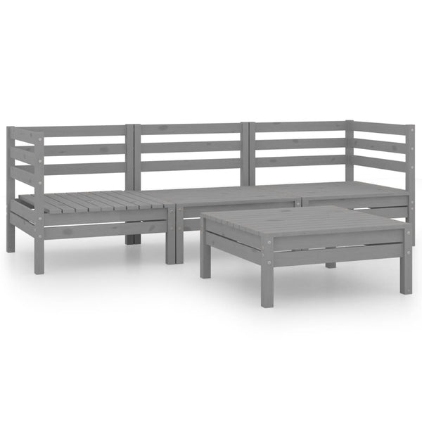 4-tlg. Garten-Lounge-Set Grau Kiefer Massivholz