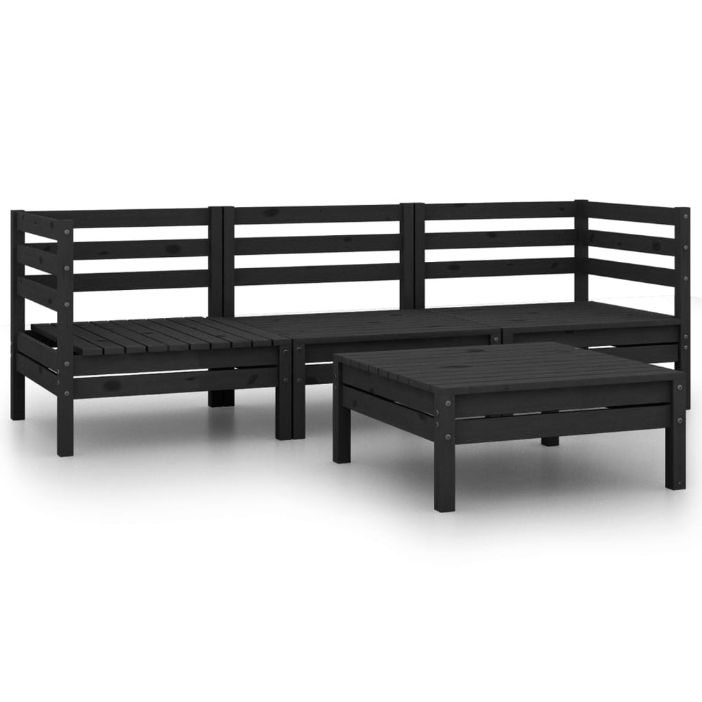 vidaXL 4-Piece Garden Lounge Set Black Solid Pine Wood