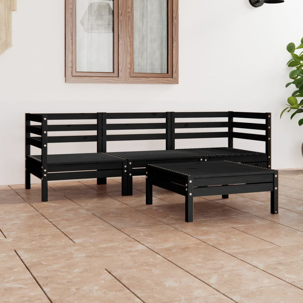 vidaXL 4-Piece Garden Lounge Set Black Solid Pine Wood