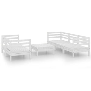 6-tlg. Garten-Lounge-Set Weiß Kiefer Massivholz