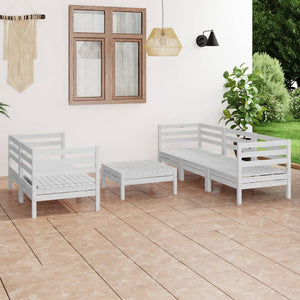 6-tlg. Garten-Lounge-Set Weiß Kiefer Massivholz