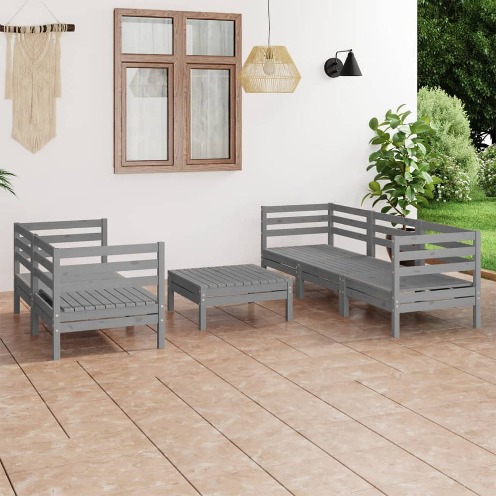vidaXL 6-Piece Garden Lounge Set Grey Solid Pine Wood