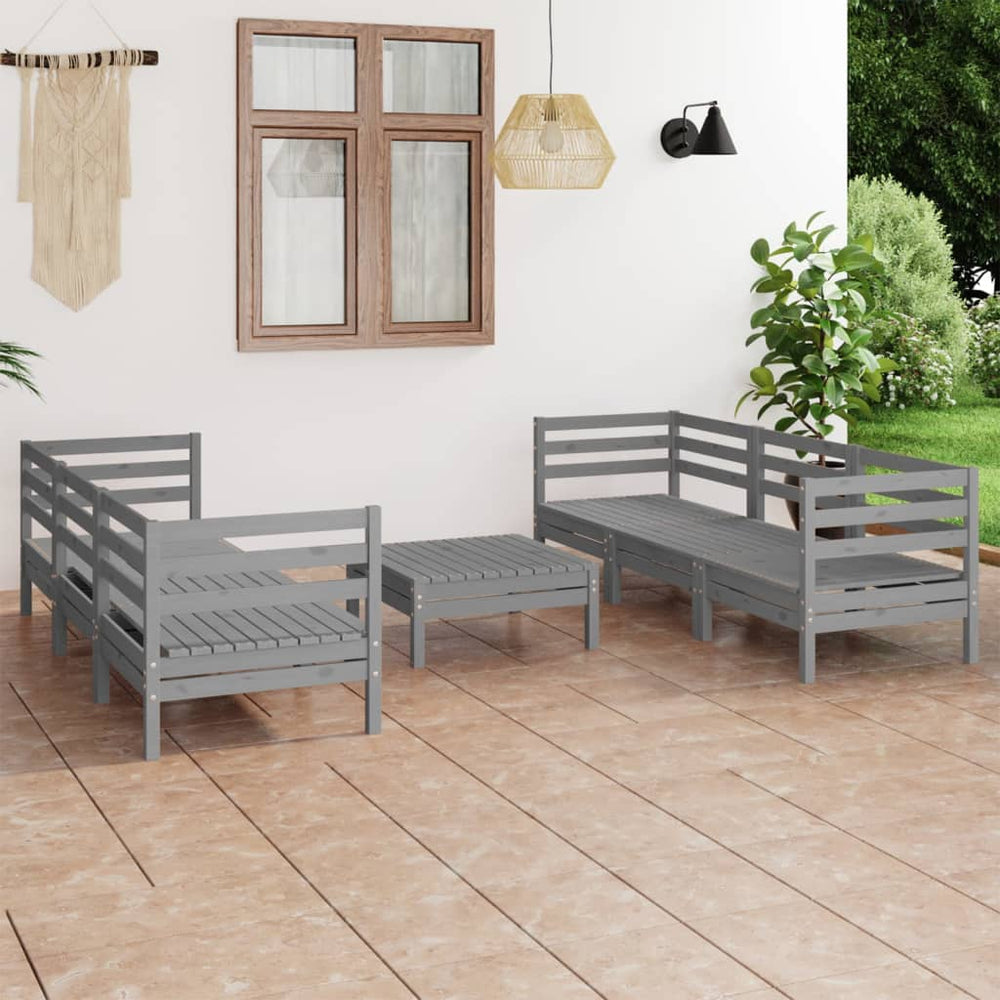 vidaXL 7-Piece Garden Lounge Set Grey Solid Pine Wood