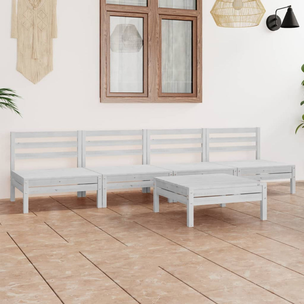 vidaXL 5-piece Garden Lounge Set White Solid Pine Wood