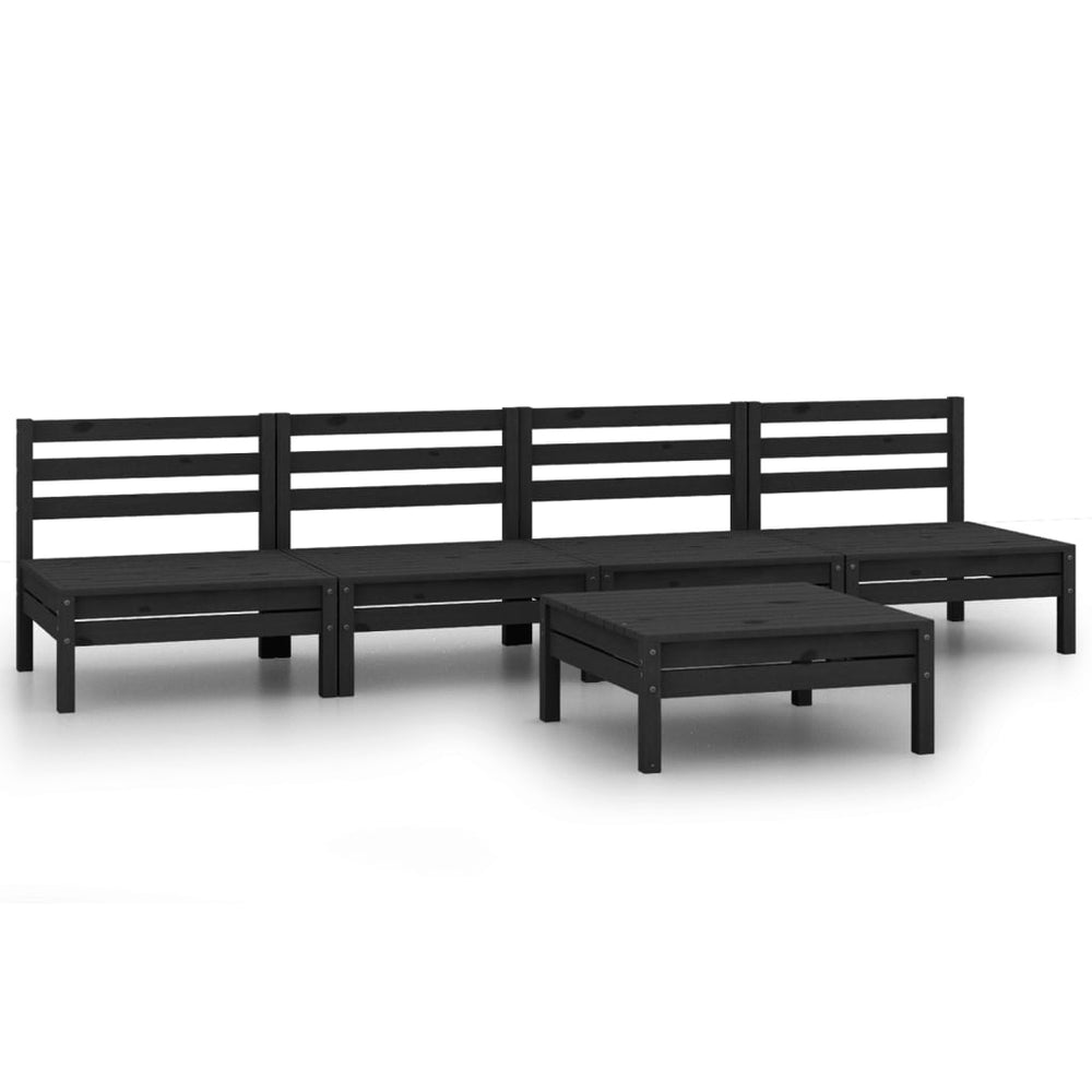 vidaXL 5-piece Garden Lounge Set Black Solid Pine Wood
