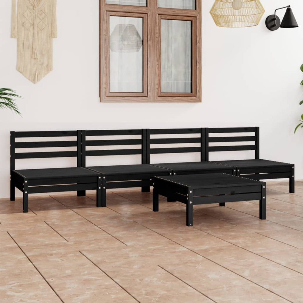vidaXL 5-piece Garden Lounge Set Black Solid Pine Wood