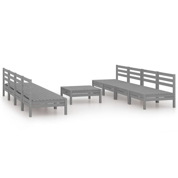 9-tlg. Garten-Lounge-Set Grau Kiefer Massivholz