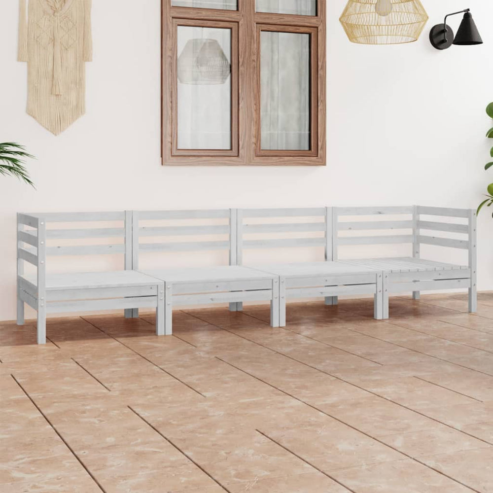 vidaXL 4-Piece Garden Lounge Set White Solid Pine Wood