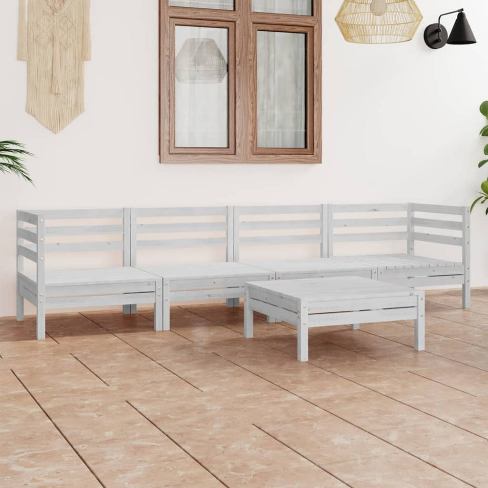 vidaXL 5-piece Garden Lounge Set White Solid Pine Wood