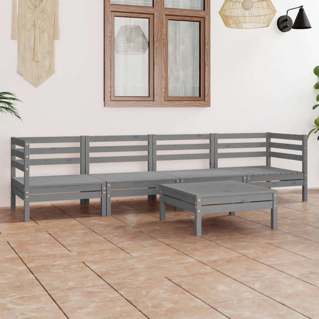 5-tlg. Garten-Lounge-Set Grau Kiefer Massivholz