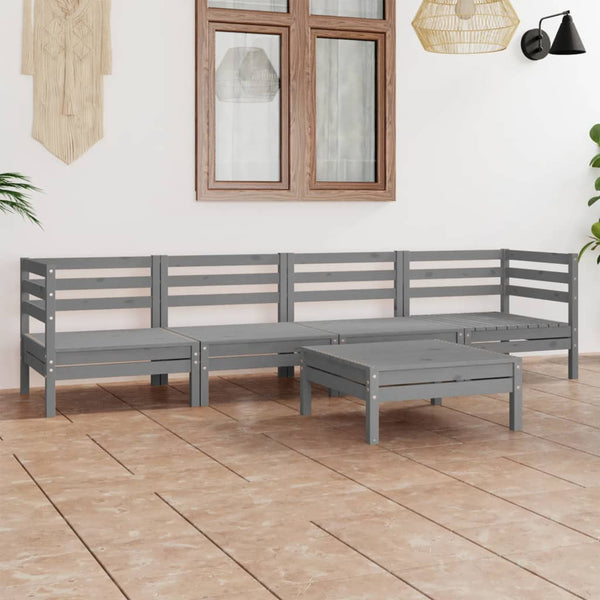 5-tlg. Garten-Lounge-Set Grau Kiefer Massivholz