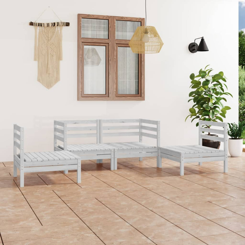 vidaXL 4-piece Garden Lounge Set White Solid Pine Wood