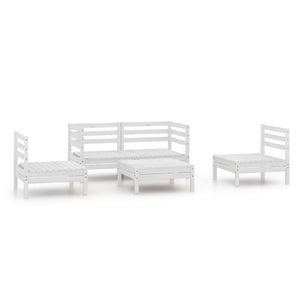 5-tlg. Garten-Lounge-Set Weiß Kiefer Massivholz