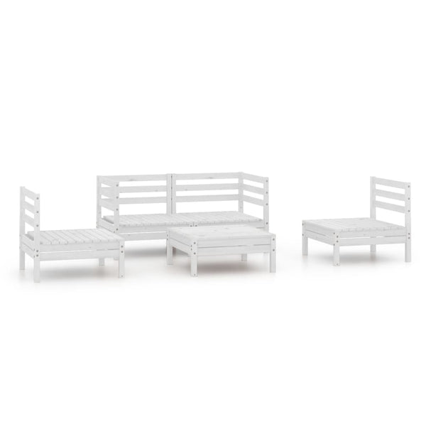 5-tlg. Garten-Lounge-Set Weiß Kiefer Massivholz