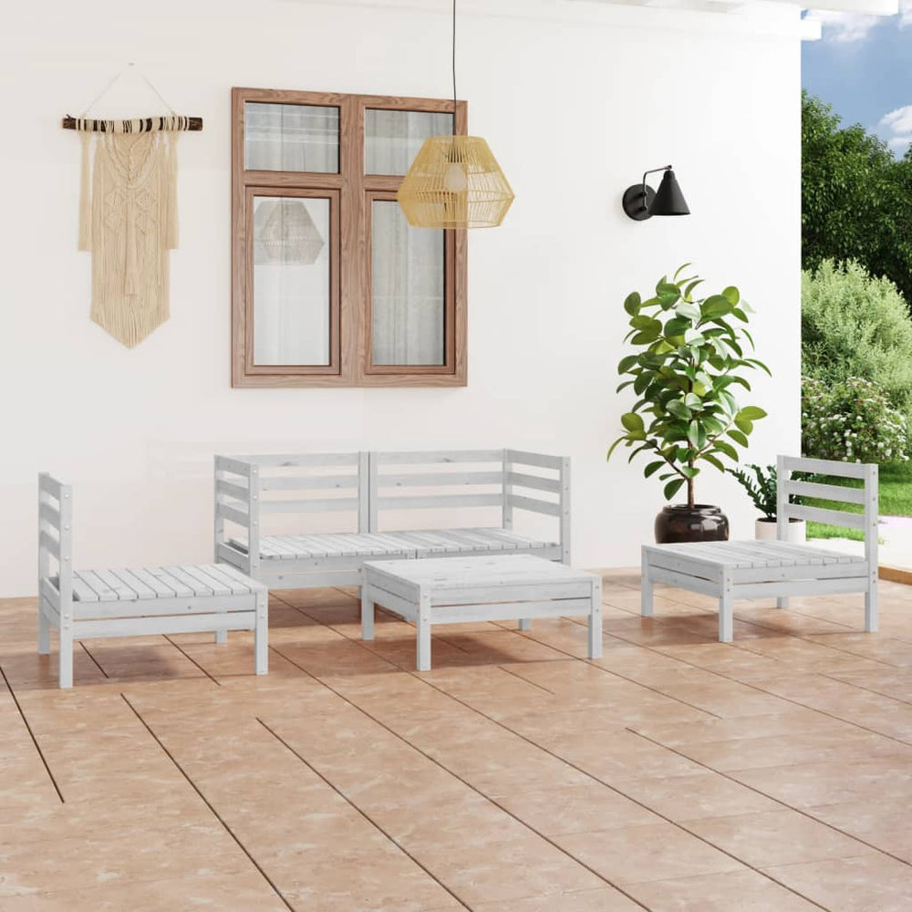 vidaXL 5-piece Garden Lounge Set White Solid Pine Wood