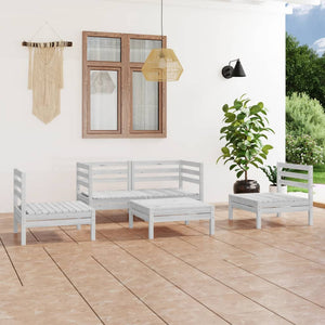 5-tlg. Garten-Lounge-Set Weiß Kiefer Massivholz