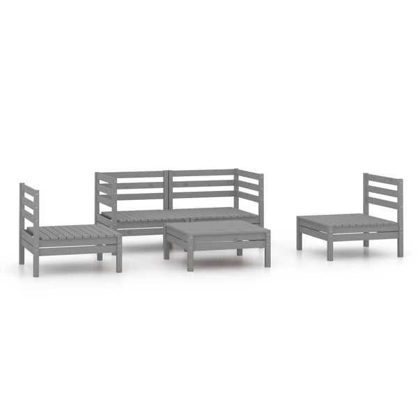 5-tlg. Garten-Lounge-Set Grau Kiefer Massivholz