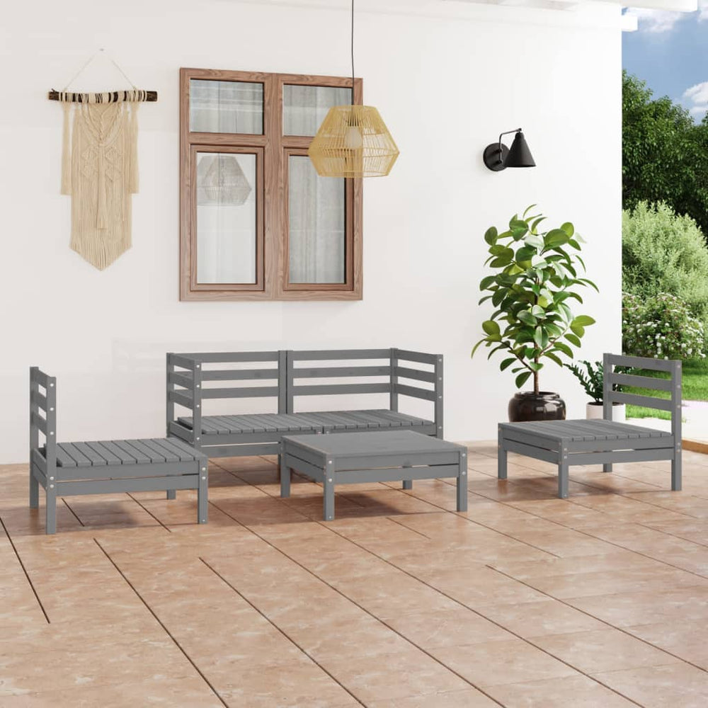 vidaXL 5-piece Garden Lounge Set Grey Solid Pine Wood