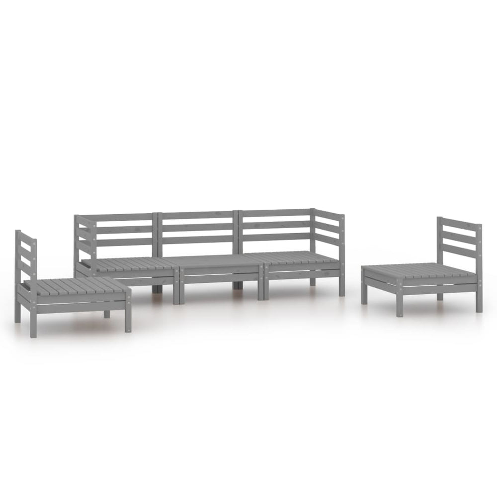 vidaXL 5-piece Garden Lounge Set Grey Solid Pine Wood