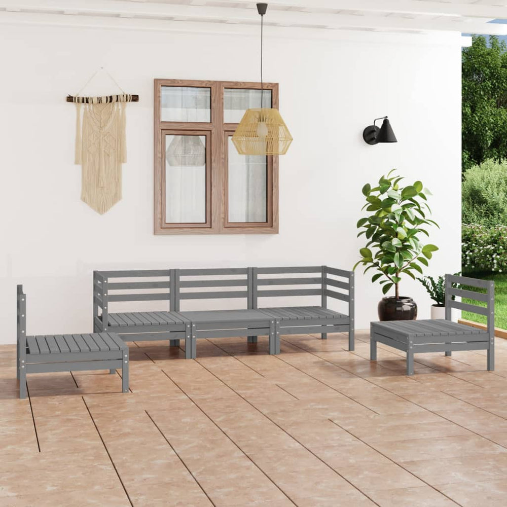 vidaXL 5-piece Garden Lounge Set Grey Solid Pine Wood