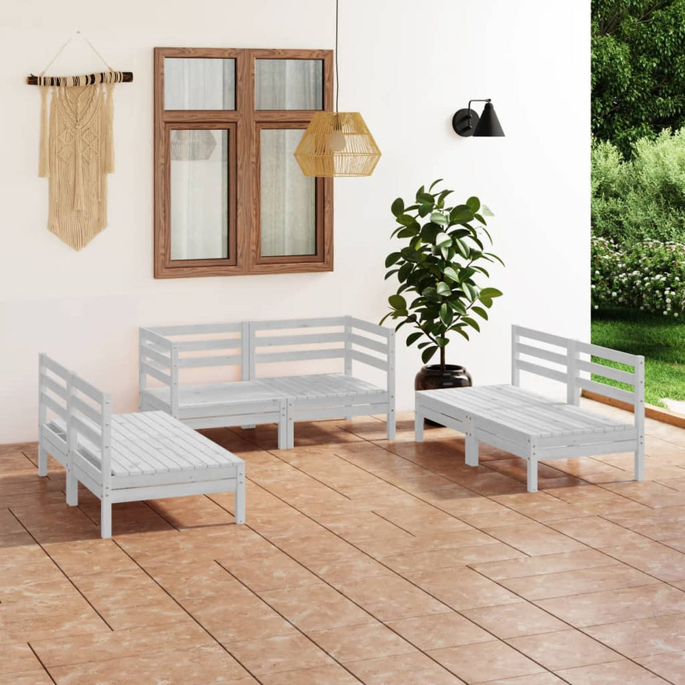 vidaXL 6-Piece Garden Lounge Set White Solid Pine Wood