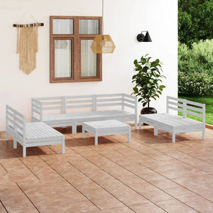 8-tlg. Garten-Lounge-Set Weiß Massivholz Kiefer