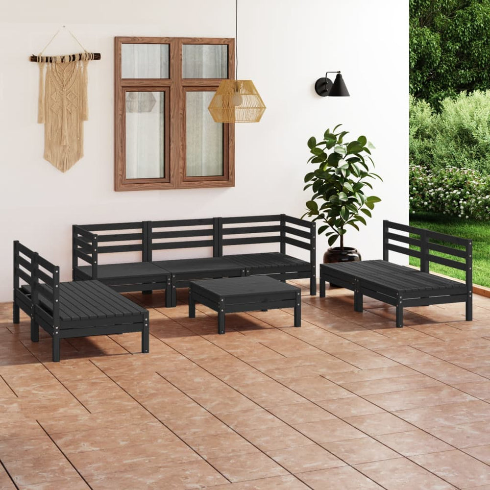 vidaXL 8-piece Garden Lounge Set Black Solid Pine Wood