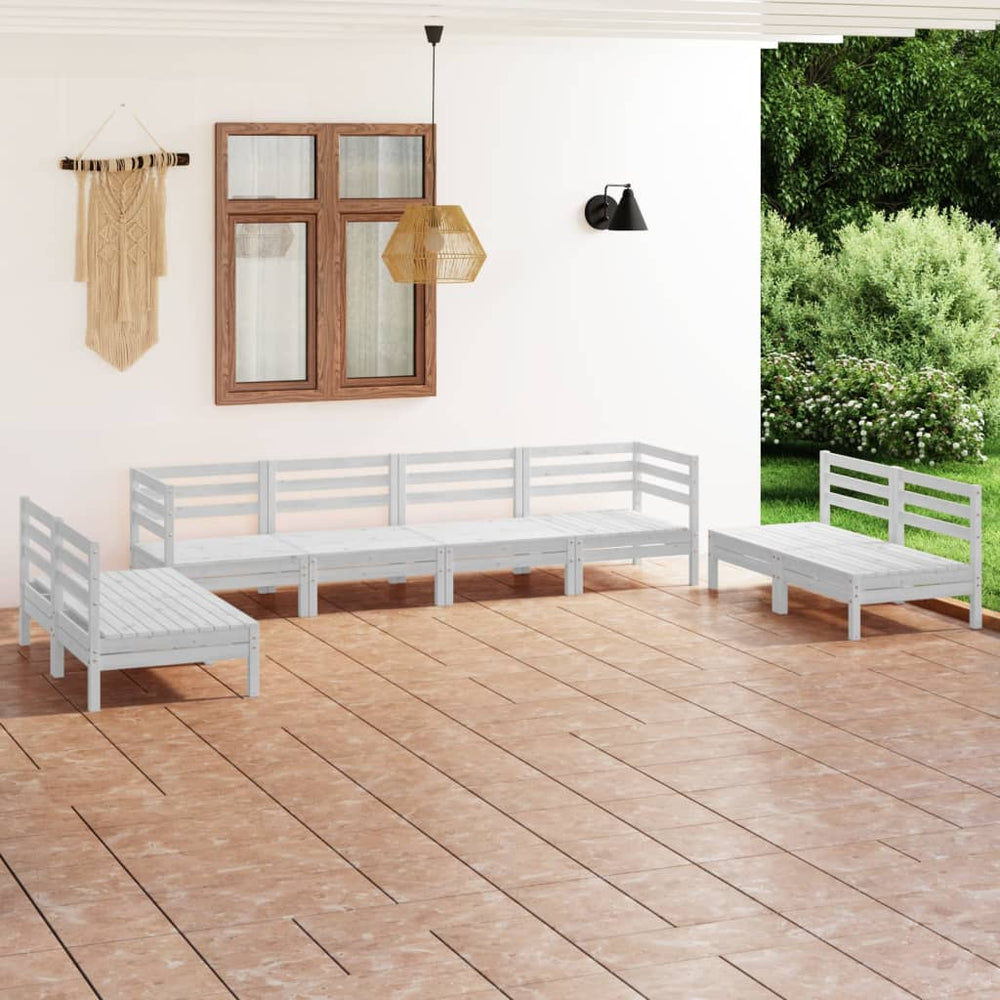 vidaXL 8-piece Garden Lounge Set White Solid Pine Wood