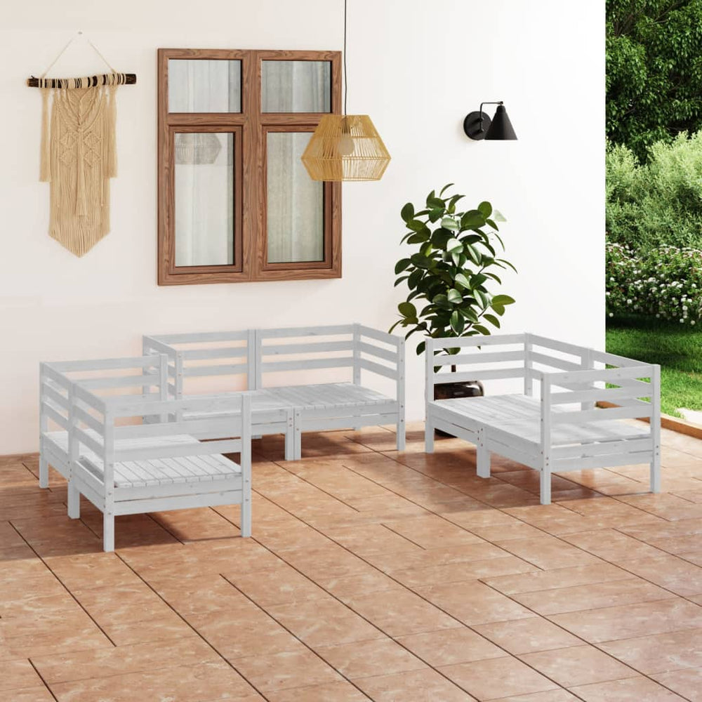 vidaXL 6-Piece Garden Lounge Set White Solid Pine Wood