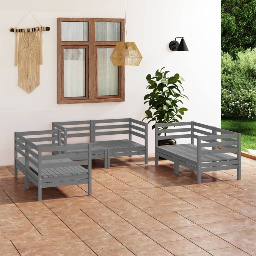 vidaXL 6-Piece Garden Lounge Set Grey Solid Pine Wood