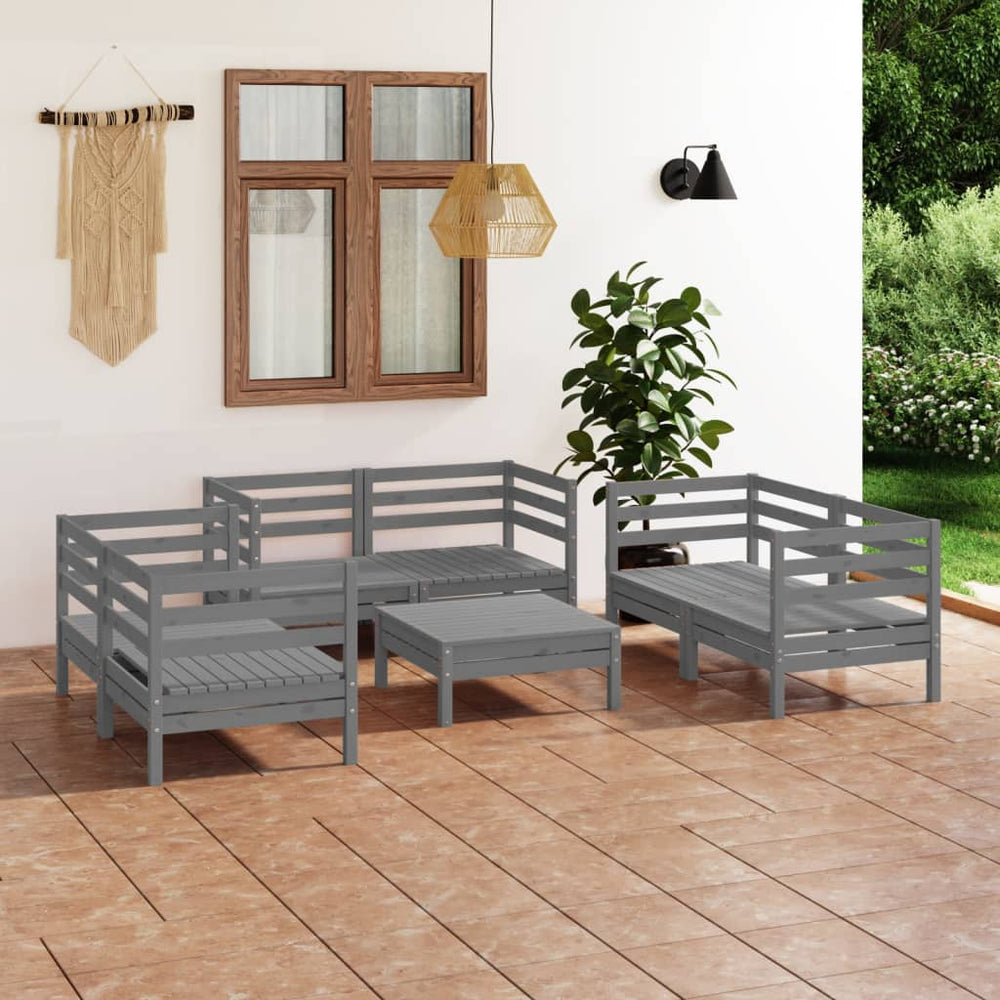 vidaXL 7-Piece Garden Lounge Set Grey Solid Pine Wood