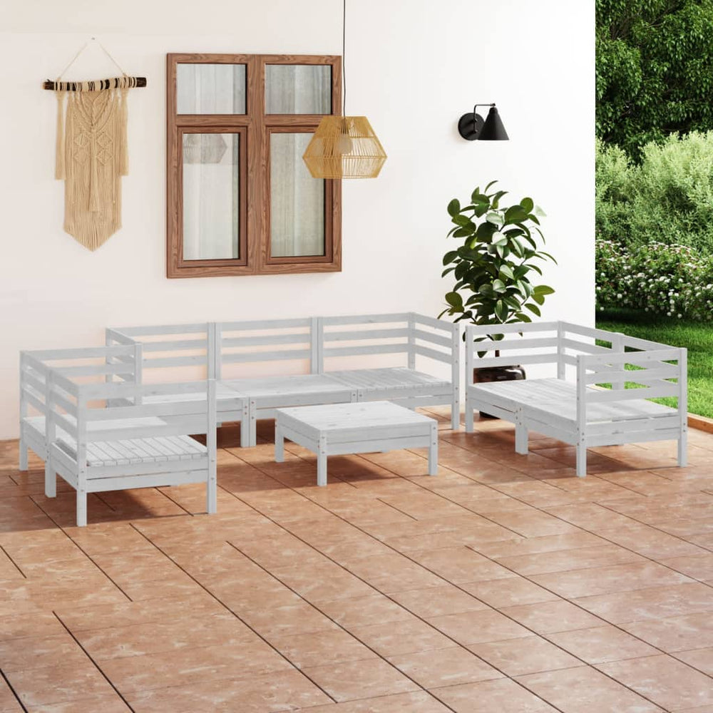 vidaXL 8-piece Garden Lounge Set White Solid Pine Wood