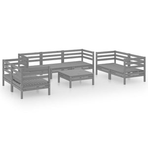 8-tlg. Garten-Lounge-Set Grau Massivholz Kiefer