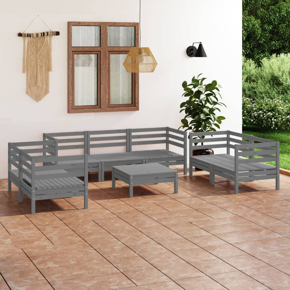 vidaXL 8-piece Garden Lounge Set Grey Solid Pine Wood