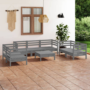 8-tlg. Garten-Lounge-Set Grau Massivholz Kiefer
