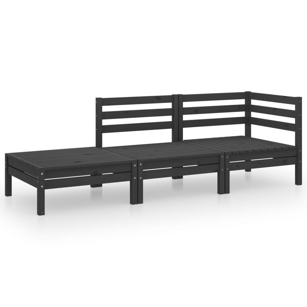 vidaXL 3-Piece Garden Lounge Set Black Solid Pine Wood