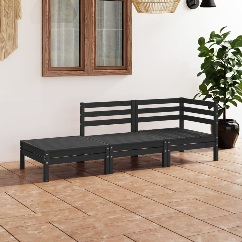 vidaXL 3-Piece Garden Lounge Set Black Solid Pine Wood