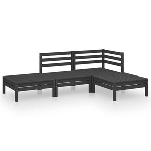 4-tlg. Garten-Lounge-Set Massivholz Kiefer Schwarz