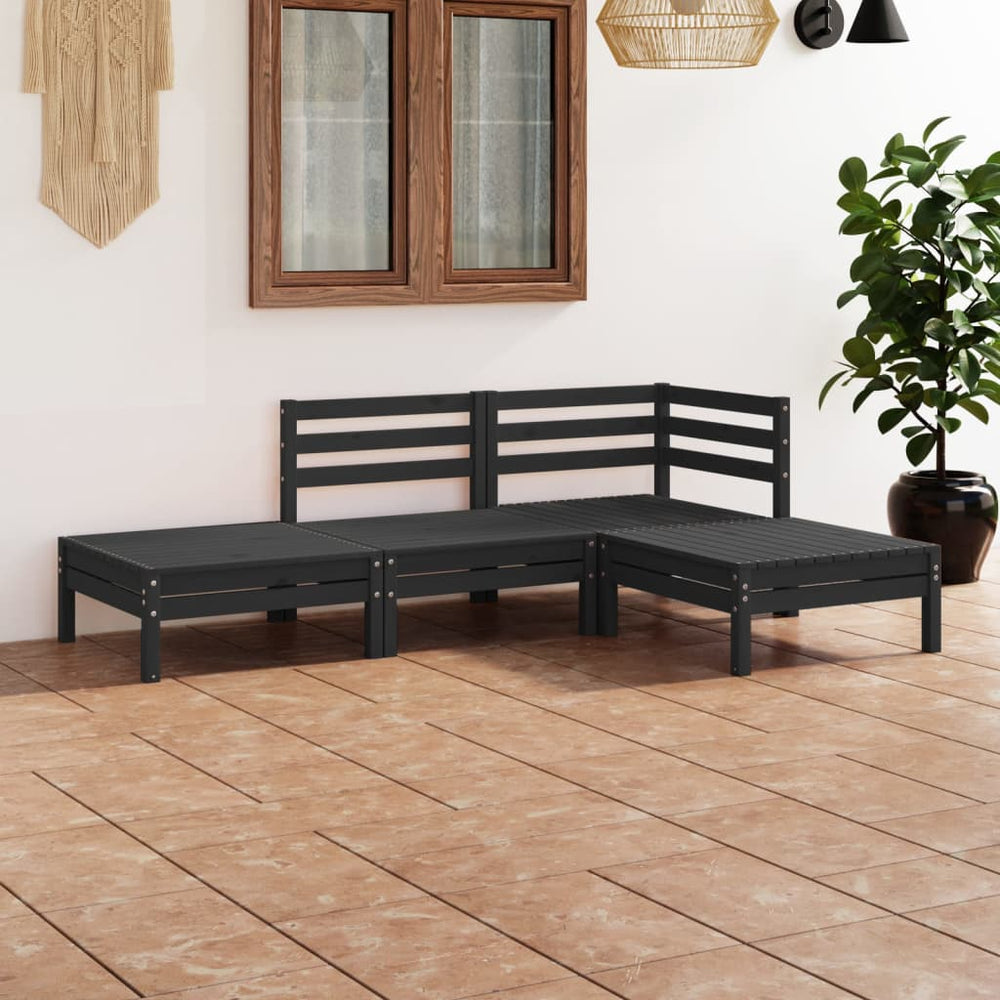 vidaXL 4-Piece Garden Lounge Set Solid Pine Wood Black