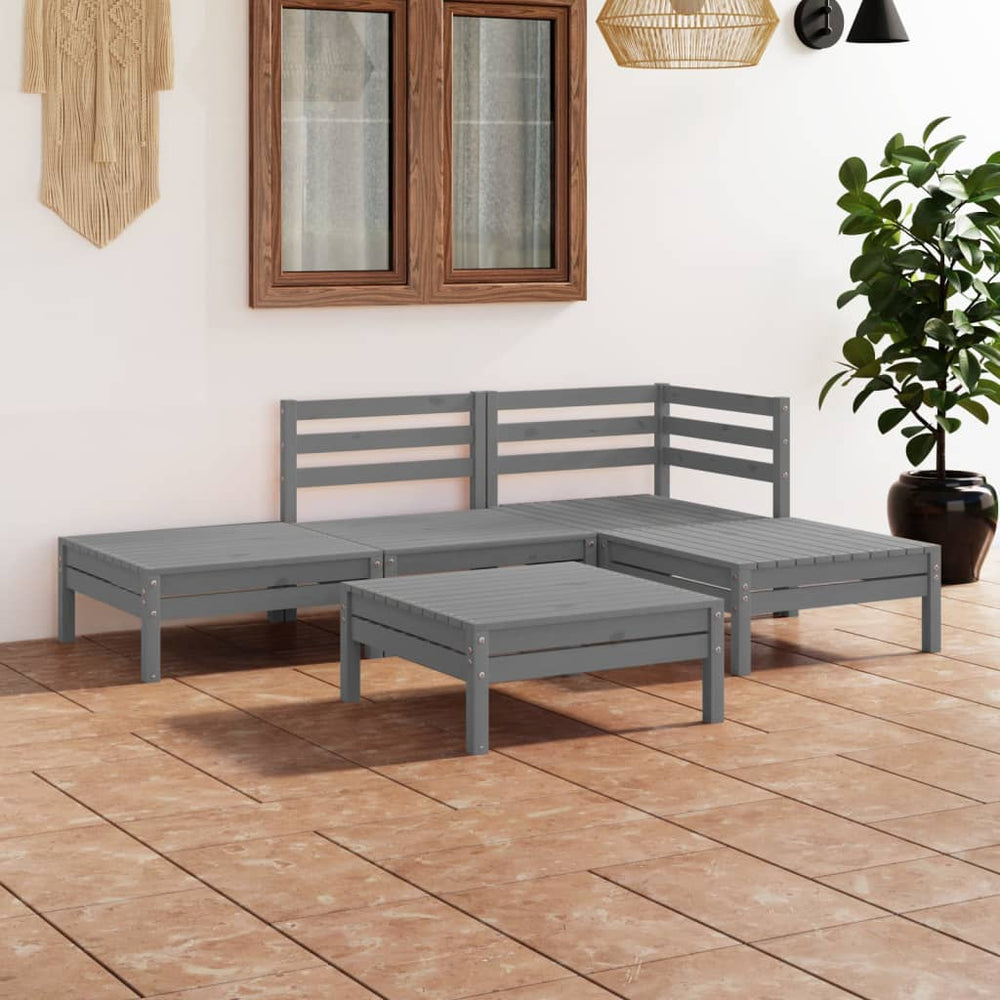 vidaXL 5-piece Garden Lounge Set Solid Pine Wood Grey